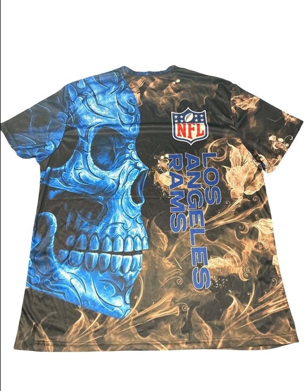 Los Angeles Rams NFL Men’s 2XL Skull Graphic All Over Print T-Shirt Blue Black